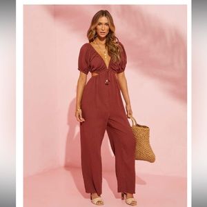 VICI CUTOUT JHENE JUMPSUIT LONG BURNT RED SZ SMALL